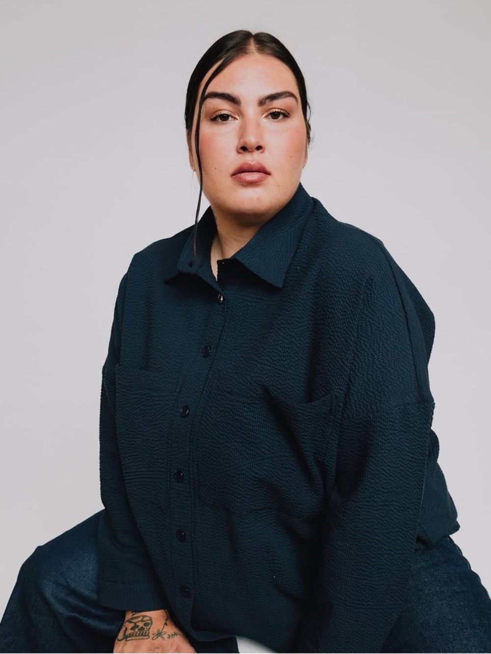Oversized Button-Down Shirt in Deep Teal